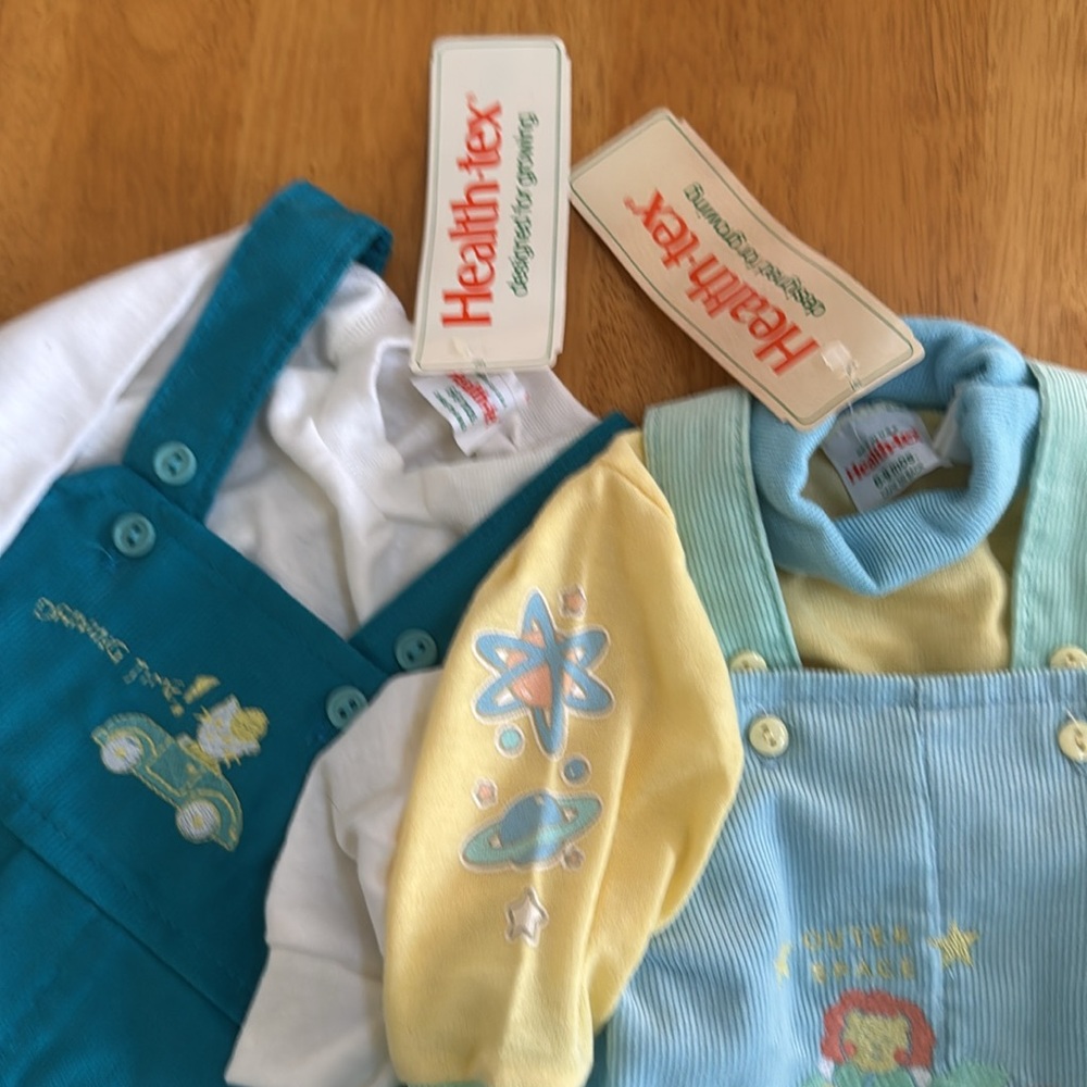 NWT 2 Baby Sets Overall Onesie Made in USA Embroidery Photos Mom Grandma 6/9 Mon - Picture 6 of 14